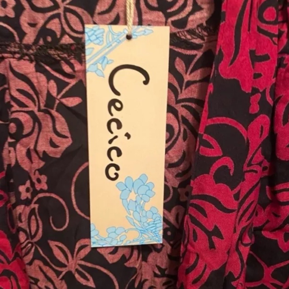 SOLD!!!  Nordstrom Cecico Pink & Black Short Sleeve Cardigan Blouse SZ Large - Picture 4 of 5